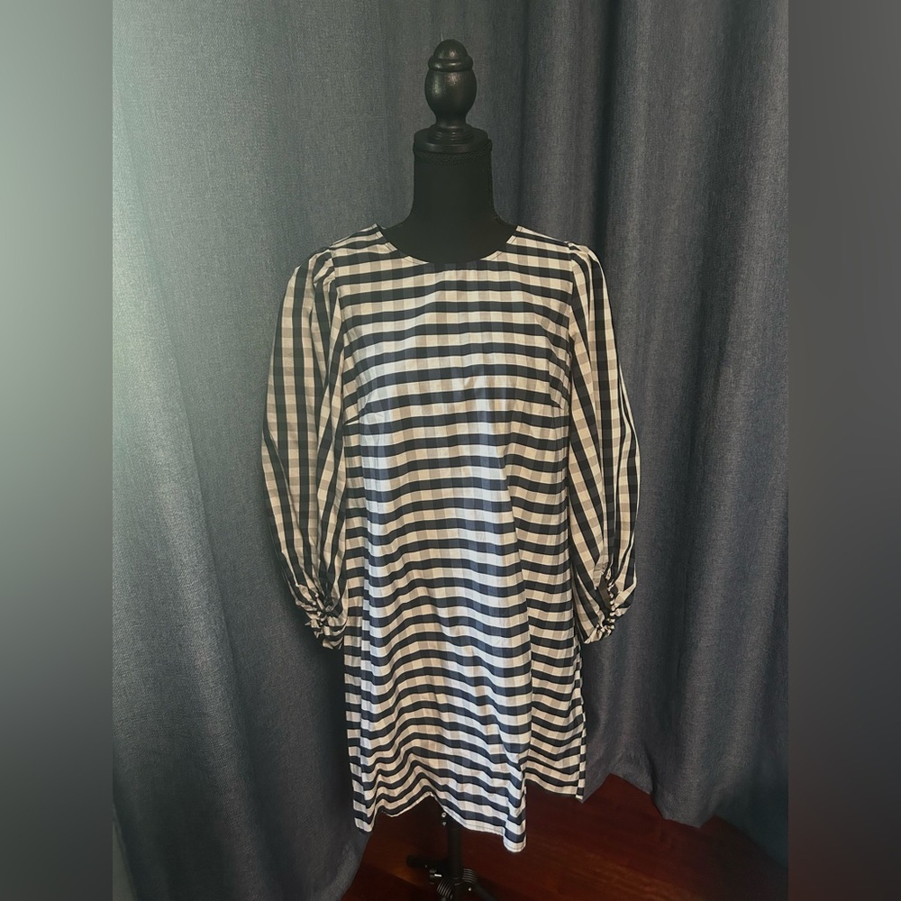 H&M Gingham Long Puff Sleeves Shift Dress, NWT